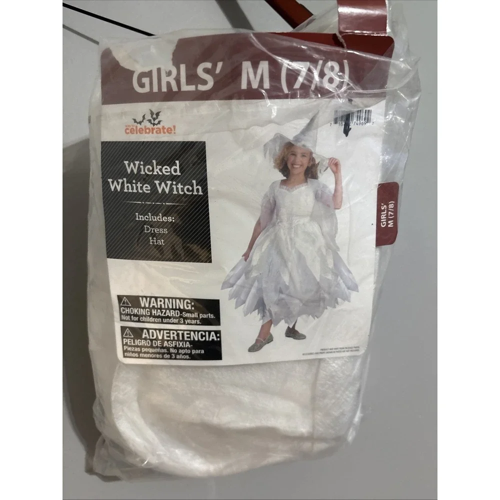 Girls Halloween Costume Wicked White Witch Good Witch Medium 7-8 Open Bag‎
